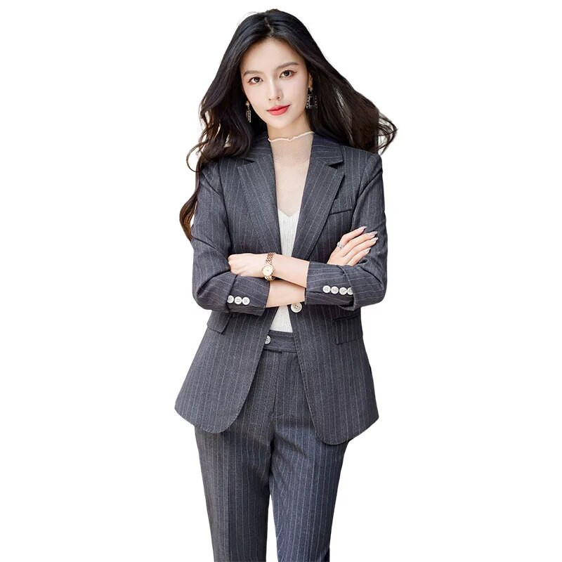 Visokokvalitetna tkanina Jesen Zima Svečana profesionalna poslovna odijela Feminino sakoi za žene s hlačama i jaknama Kompleti kaputa