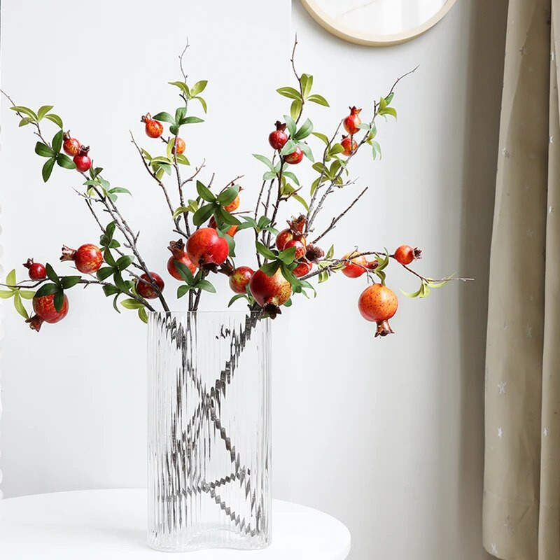 Raudona rudens granato dirbtinė šakelė su lapais uogų netikrų vaisių Flores namams Kalėdų vazos dekoravimas lauko sode