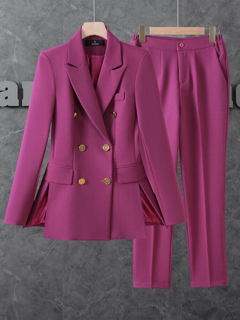 Γυναικείο επαγγελματικό κοστούμι παντελόνι Μωβ ροζ χακί πορτοκαλί καφέ μαύρο γραφείο Γυναικείο μπλέιζερ και παντελόνι επίσημο σετ 2 τεμαχίων