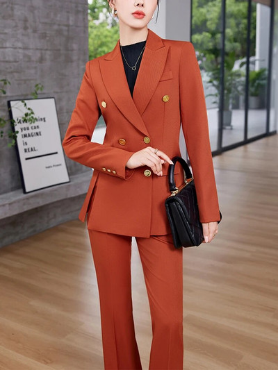 Ženska poslovna radna odjeća Odijelo s hlačama Ljubičasta, ružičasta, kaki, narančasta, boja kave, crna uredska ženska svečana gaćica i hlače, komplet od 2 dijela