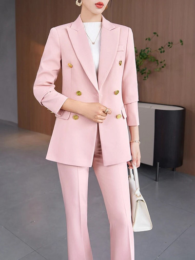 Ženska poslovna radna odjeća Odijelo s hlačama Ljubičasta, ružičasta, kaki, narančasta, boja kave, crna uredska ženska svečana gaćica i hlače, komplet od 2 dijela