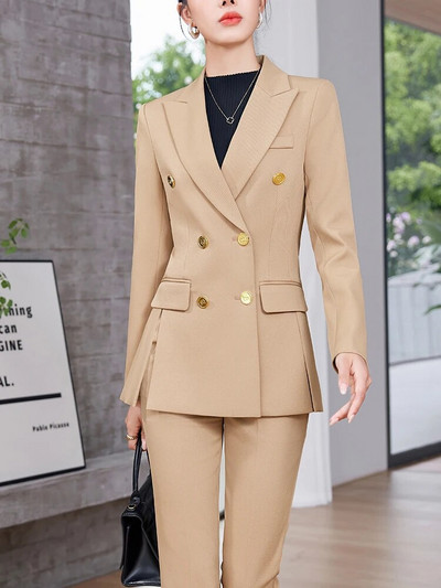 Ženska poslovna radna odjeća Odijelo s hlačama Ljubičasta, ružičasta, kaki, narančasta, boja kave, crna uredska ženska svečana gaćica i hlače, komplet od 2 dijela