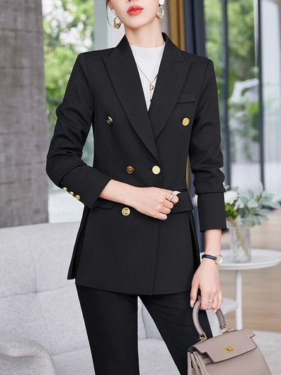 Ženska poslovna radna odjeća Odijelo s hlačama Ljubičasta, ružičasta, kaki, narančasta, boja kave, crna uredska ženska svečana gaćica i hlače, komplet od 2 dijela