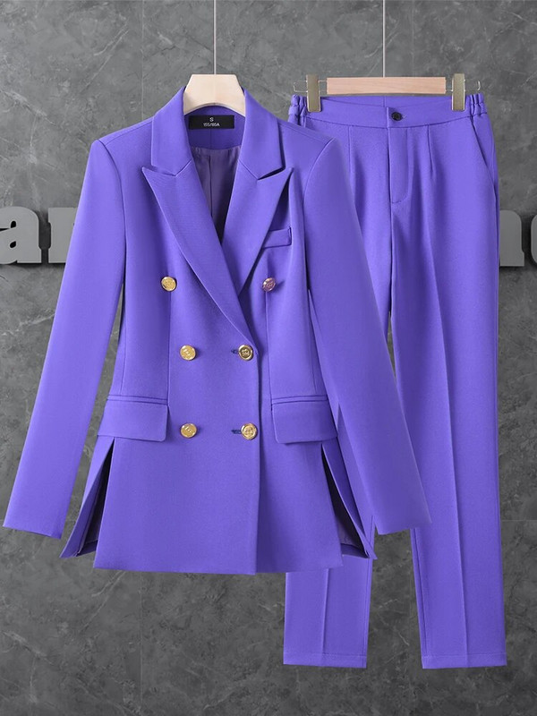 Ženska poslovna radna odjeća Odijelo s hlačama Ljubičasta, ružičasta, kaki, narančasta, boja kave, crna uredska ženska svečana gaćica i hlače, komplet od 2 dijela