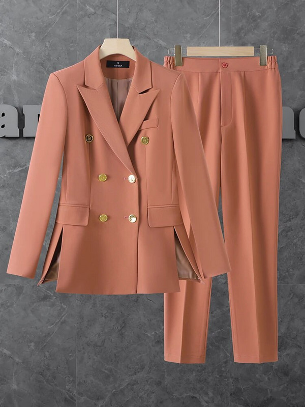Ženska poslovna radna odjeća Odijelo s hlačama Ljubičasta, ružičasta, kaki, narančasta, boja kave, crna uredska ženska svečana gaćica i hlače, komplet od 2 dijela