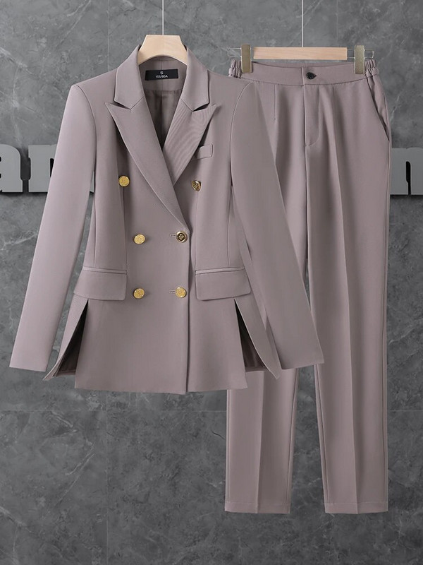 Ženska poslovna radna odjeća Odijelo s hlačama Ljubičasta, ružičasta, kaki, narančasta, boja kave, crna uredska ženska svečana gaćica i hlače, komplet od 2 dijela