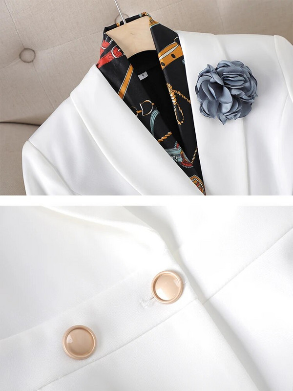 Mėlynai baltas elegantiškas moteriškas kelnių kostiumas moterims, plonas raukinis striukė ir kelnės, moteriškos darbo aprangos formalus 2 dalių rinkinys rudeniui