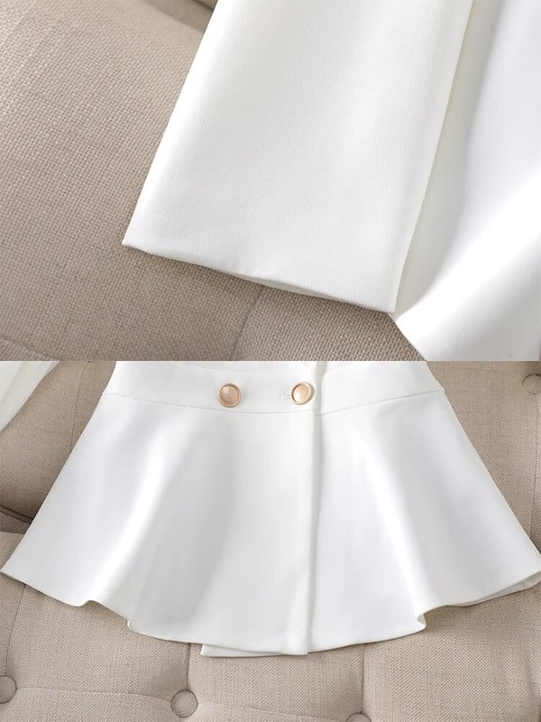 Mėlynai baltas elegantiškas moteriškas kelnių kostiumas moterims, plonas raukinis striukė ir kelnės, moteriškos darbo aprangos formalus 2 dalių rinkinys rudeniui