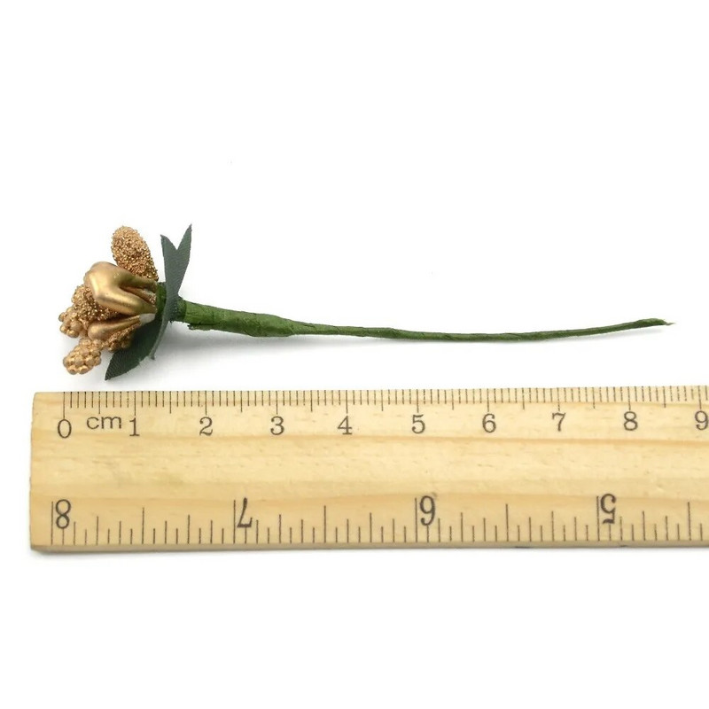 24 tk/2 kimpu Mini Bud Gold tolmukad Pereaed Käsitsi valmistatud kunstlik kimp pulmakaunistus DIY pärlitega käsitöö võltslilled