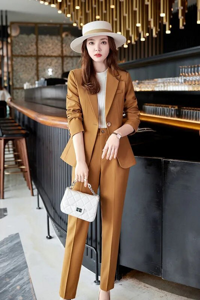 NAVIU modna ženska odijela 2023. Novi jesenski temperament Ležerni poslovni sako dugih rukava i kompleti hlača Uredska ženska radna odjeća