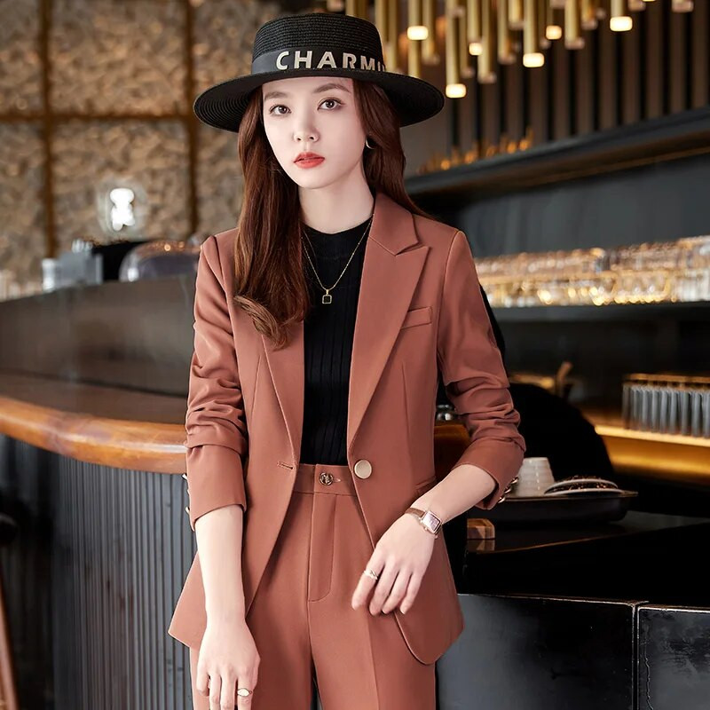 NAVIU modna ženska odijela 2023. Novi jesenski temperament Ležerni poslovni sako dugih rukava i kompleti hlača Uredska ženska radna odjeća
