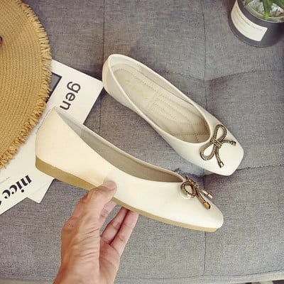 Pavasario moteriškos minkštos odinės balerinos plokščiapadžiai patogūs žalios spalvos rožinės smėlio spalvos baleto plokščiapadžiai kvadratiniai korėjietiški 43 dydžio batai