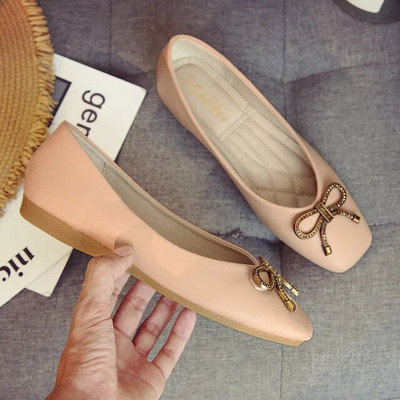 Pavasario moteriškos minkštos odinės balerinos plokščiapadžiai patogūs žalios spalvos rožinės smėlio spalvos baleto plokščiapadžiai kvadratiniai korėjietiški 43 dydžio batai