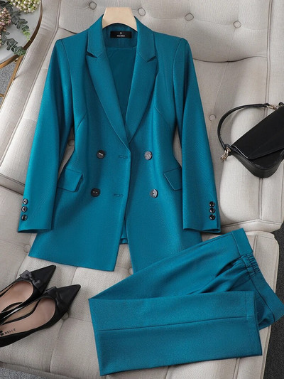 Ženski sako i odijelo s hlačama Uredska ženska poslovna radna odjeća Set od 2 komada Smeđe Plavo Crvena Ženska jakna dugih rukava i hlače