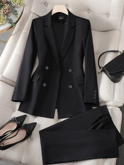 Ženski sako i odijelo s hlačama Uredska ženska poslovna radna odjeća Set od 2 komada Smeđe Plavo Crvena Ženska jakna dugih rukava i hlače