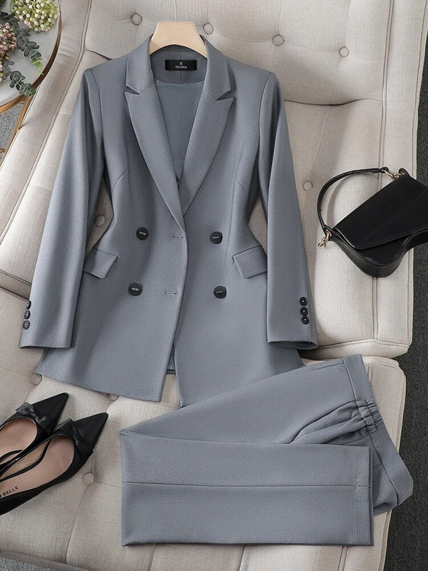 Ženski sako i odijelo s hlačama Uredska ženska poslovna radna odjeća Set od 2 komada Smeđe Plavo Crvena Ženska jakna dugih rukava i hlače