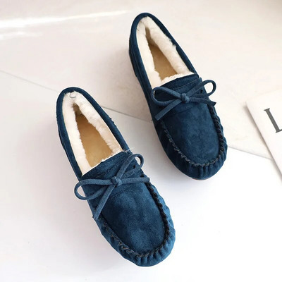 Zimske mokasine Tople cipele za snijeg Ravne pete Dekor mašne Pamučne mokasine Cipele Plišane podstavljene cipele Ženske velike veličine