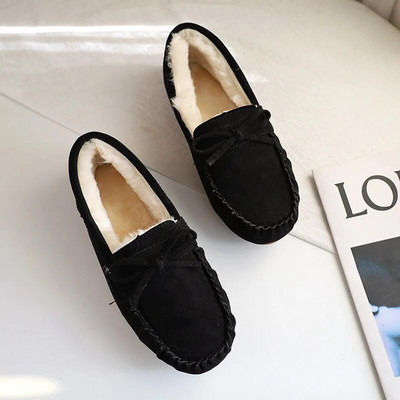 Zimske mokasine Tople cipele za snijeg Ravne pete Dekor mašne Pamučne mokasine Cipele Plišane podstavljene cipele Ženske velike veličine