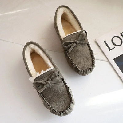 Zimske mokasine Tople cipele za snijeg Ravne pete Dekor mašne Pamučne mokasine Cipele Plišane podstavljene cipele Ženske velike veličine