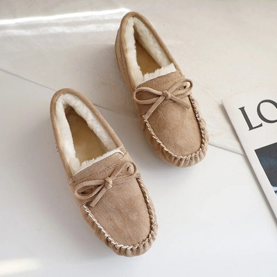 Zimske mokasine Tople cipele za snijeg Ravne pete Dekor mašne Pamučne mokasine Cipele Plišane podstavljene cipele Ženske velike veličine