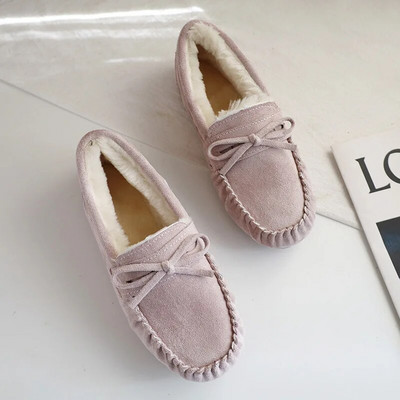 Zimske mokasine Tople cipele za snijeg Ravne pete Dekor mašne Pamučne mokasine Cipele Plišane podstavljene cipele Ženske velike veličine