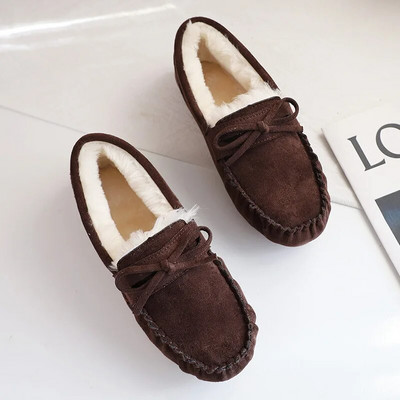 Zimske mokasine Tople cipele za snijeg Ravne pete Dekor mašne Pamučne mokasine Cipele Plišane podstavljene cipele Ženske velike veličine