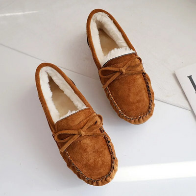 Zimske mokasine Tople cipele za snijeg Ravne pete Dekor mašne Pamučne mokasine Cipele Plišane podstavljene cipele Ženske velike veličine