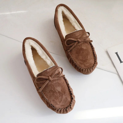 Zimske mokasine Tople cipele za snijeg Ravne pete Dekor mašne Pamučne mokasine Cipele Plišane podstavljene cipele Ženske velike veličine