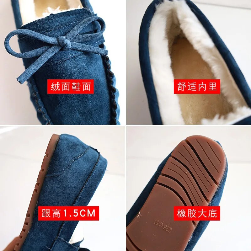 Zimske mokasine Tople cipele za snijeg Ravne pete Dekor mašne Pamučne mokasine Cipele Plišane podstavljene cipele Ženske velike veličine