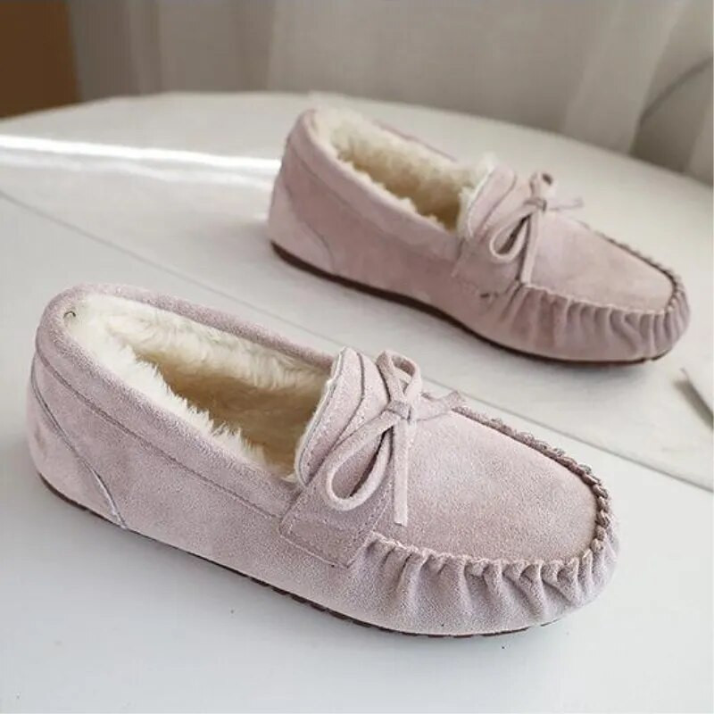 Zimske mokasine Tople cipele za snijeg Ravne pete Dekor mašne Pamučne mokasine Cipele Plišane podstavljene cipele Ženske velike veličine