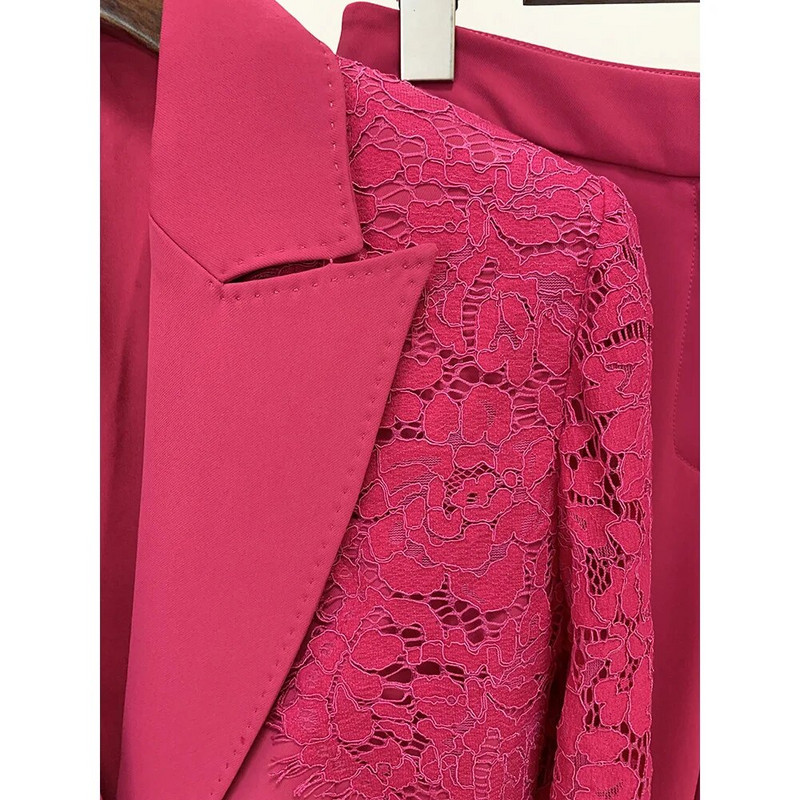 Visokokvalitetni, elegantni blejzer s jednim gumbom, široke hlače od čipke visoke kvalitete, poslovno odijelo, set od 2 komada