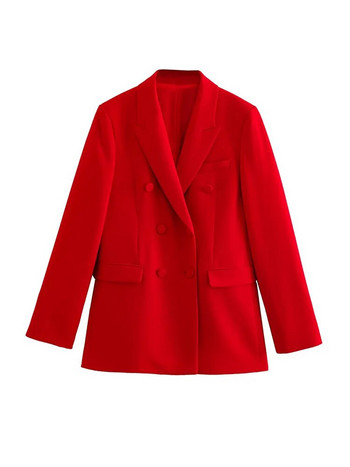TRAF 2023 Spring Office Lady Red Blazer Suits Σετ Γυναικεία Μόδα Μπουφάν με διπλό στήθος Μασίφ ίσιο παντελόνι με φερμουάρ