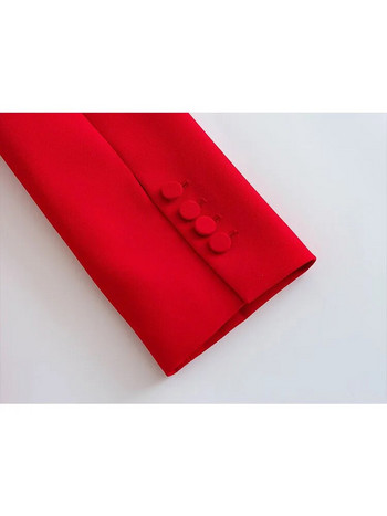TRAF 2023 Spring Office Lady Red Blazer Suits Σετ Γυναικεία Μόδα Μπουφάν με διπλό στήθος Μασίφ ίσιο παντελόνι με φερμουάρ