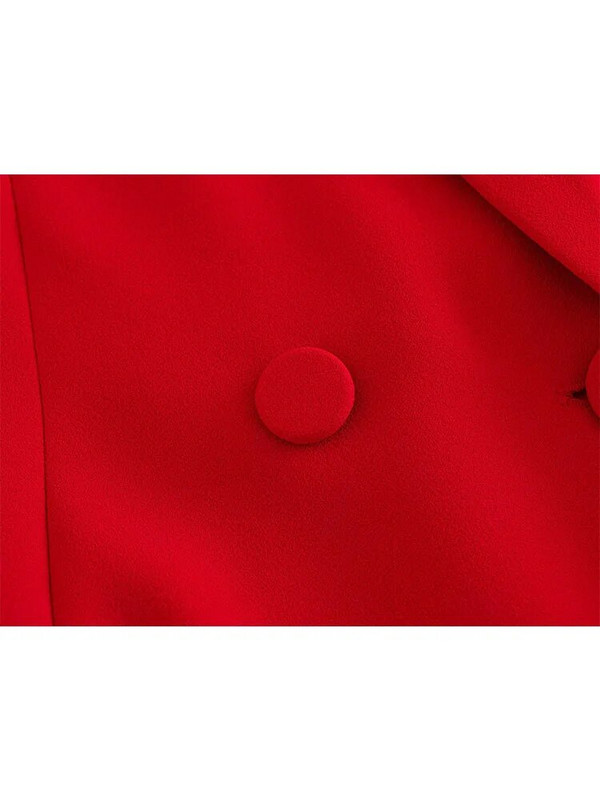 TRAF 2023 Proljetni uredski ženski kompleti sa crvenim sakoom Ženska modna jakna s dvostrukim kopčanjem Jednobojne ravne hlače s patentnim zatvaračem visokog struka