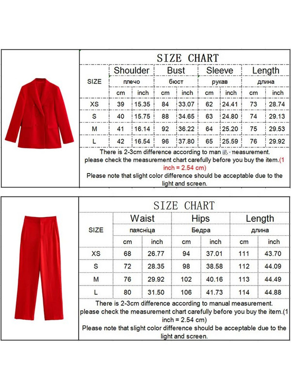TRAF 2023 Proljetni uredski ženski kompleti sa crvenim sakoom Ženska modna jakna s dvostrukim kopčanjem Jednobojne ravne hlače s patentnim zatvaračem visokog struka