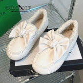 EOEODOIT lielizmēra sieviešu ziemas plīša apavi plakaniem papēžiem, uzvelkamām ādas ķepām, siltiem biezas kokvilnas ikdienas apaviem