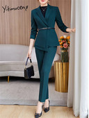 Yitimuceng uska odijela za žene 2023. Nova modna uredska ženska jakna s otvorenim ovratnikom dugih rukava Ženska šik vintage odijela s hlačama