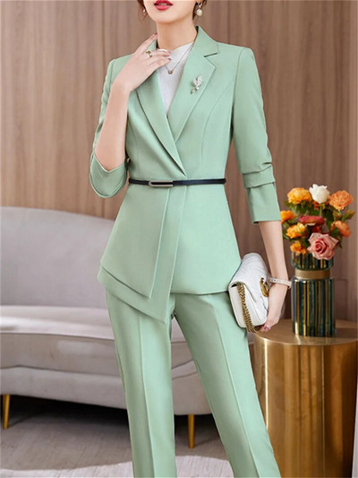 Yitimuceng uska odijela za žene 2023. Nova modna uredska ženska jakna s otvorenim ovratnikom dugih rukava Ženska šik vintage odijela s hlačama