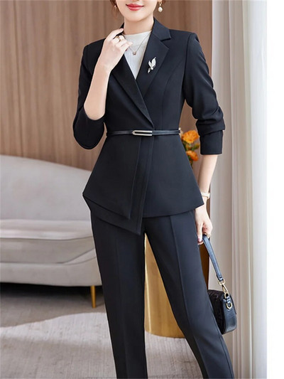 Yitimuceng uska odijela za žene 2023. Nova modna uredska ženska jakna s otvorenim ovratnikom dugih rukava Ženska šik vintage odijela s hlačama