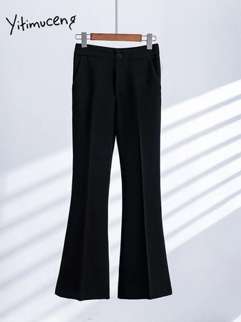 Yitimuceng Slim Κοστούμια για Γυναίκες 2023 Γυναικεία Γυναικεία Μακρυμάνικα Διπλό Γυναικείο Μπλέιζερ Κομψό ψηλόμεσο παντελόνι 2 τεμαχίων