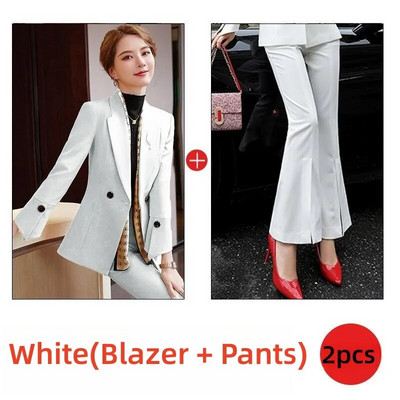 Naiste 2-osaline kontorikomplekt Naiste elegantsed vabaaja ärijoped + laia lõhestatud püksid Naiste riided pidulikud bleiseriga pükskostüümid