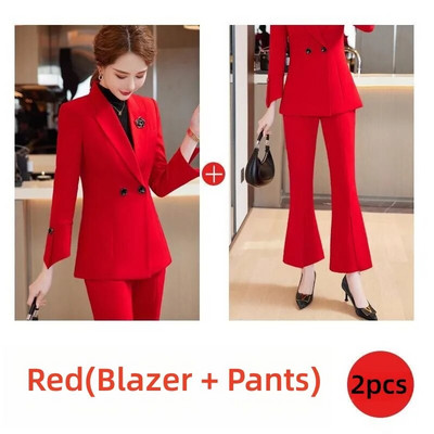 Naiste 2-osaline kontorikomplekt Naiste elegantsed vabaaja ärijoped + laia lõhestatud püksid Naiste riided pidulikud bleiseriga pükskostüümid