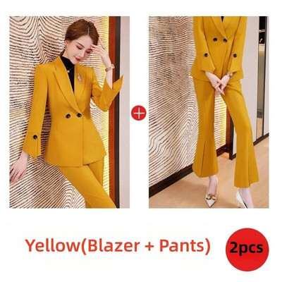 Naiste 2-osaline kontorikomplekt Naiste elegantsed vabaaja ärijoped + laia lõhestatud püksid Naiste riided pidulikud bleiseriga pükskostüümid