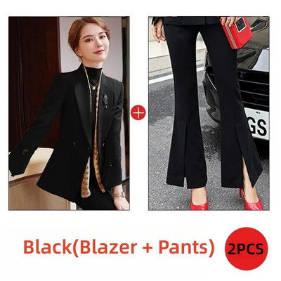 Naiste 2-osaline kontorikomplekt Naiste elegantsed vabaaja ärijoped + laia lõhestatud püksid Naiste riided pidulikud bleiseriga pükskostüümid
