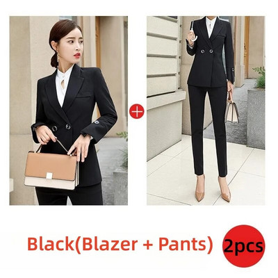 Naiste 2-osaline kontorikomplekt Naiste elegantsed vabaaja ärijoped + laia lõhestatud püksid Naiste riided pidulikud bleiseriga pükskostüümid
