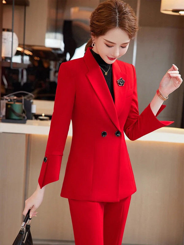 Ženski 2-dijelni set uredskih dama Elegantne ležerne poslovne jakne + široke hlače s razdvojenim nogavicama Ženska odjeća Formalni blejzer odijela s hlačama