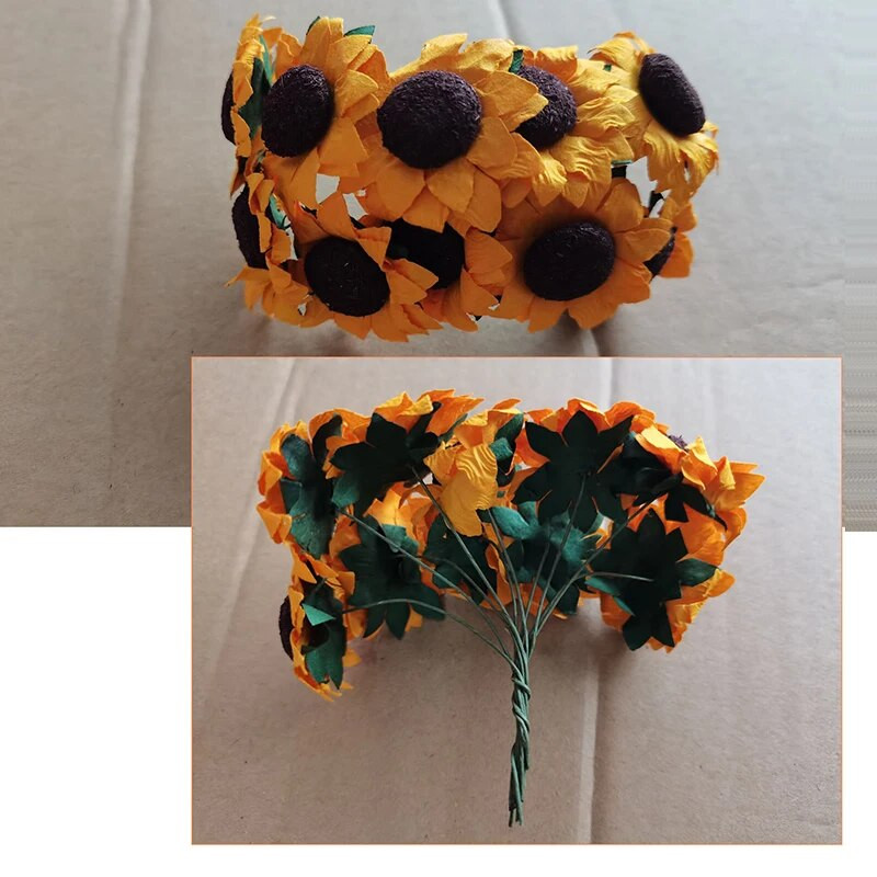 100kom/komplet Umjetni papirnati cvijet od suncokreta 3,5 cm Osušeno cvijeće za vjenčanje Svečana zabava Pakiranje za spomenare DIY dekoracija