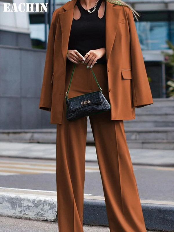 EACHIN Jesenné a zimné nové dámske sako a ochranné nohavice, dvojdielne súpravy, OL jednoradové sako, formálny oblek, rovné nohavice