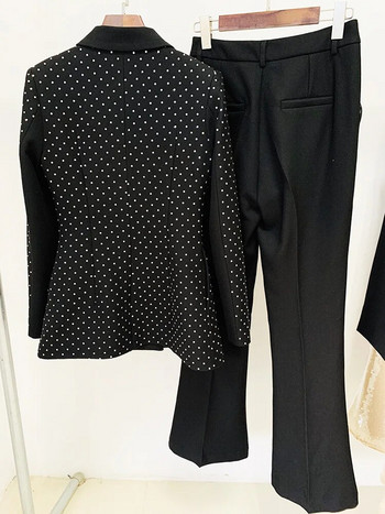 Κοστούμι παντελόνι από στρας Διαμαντένιο επαγγελματικό φόρεμα μαύρο σακάκι παντελόνι με φουσκωτό παντελόνι Σετ λεπτή εφαρμογή κοστούμι δύο τεμαχίων Επίσημες στολές