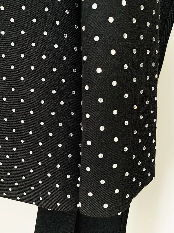 Odijelo s hlačama od vještačkih dijamanta Poslovna uredska odjeća Crni blejzer Komplet hlača s lepršavim hlačama Dvodijelno odijelo Slim kroj Svečana odjeća